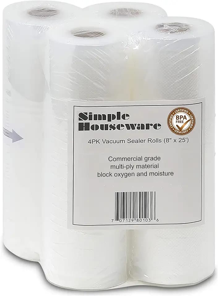 Simple Houseware 8"x25' Vacuum Sealer Bags Sous Vide Roll, BPA Free, 4-Pack