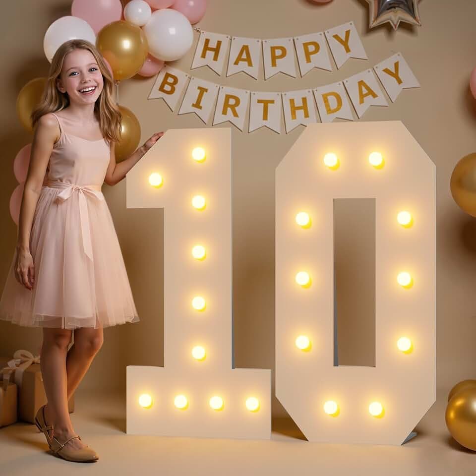 imprsv Marquee Numbers 10 Light up Numbers 4ft, 10th Birthday Decorations