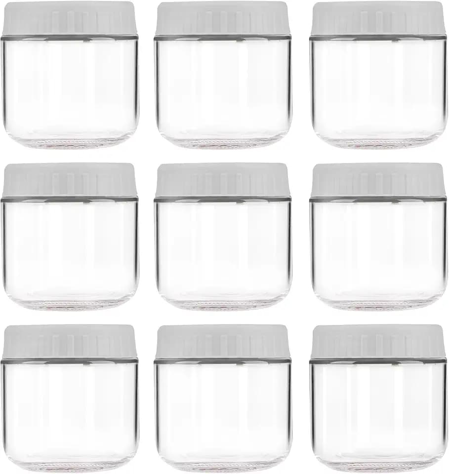 Overnight Oats Containers with Lids, 10oz Wide Mouth Mason Jars with Lids, 9 Pack Glass Jars with Airtight lid for Chia Pudding Yogurt Salad, Meal Prer Oatmeal Jars, Gray