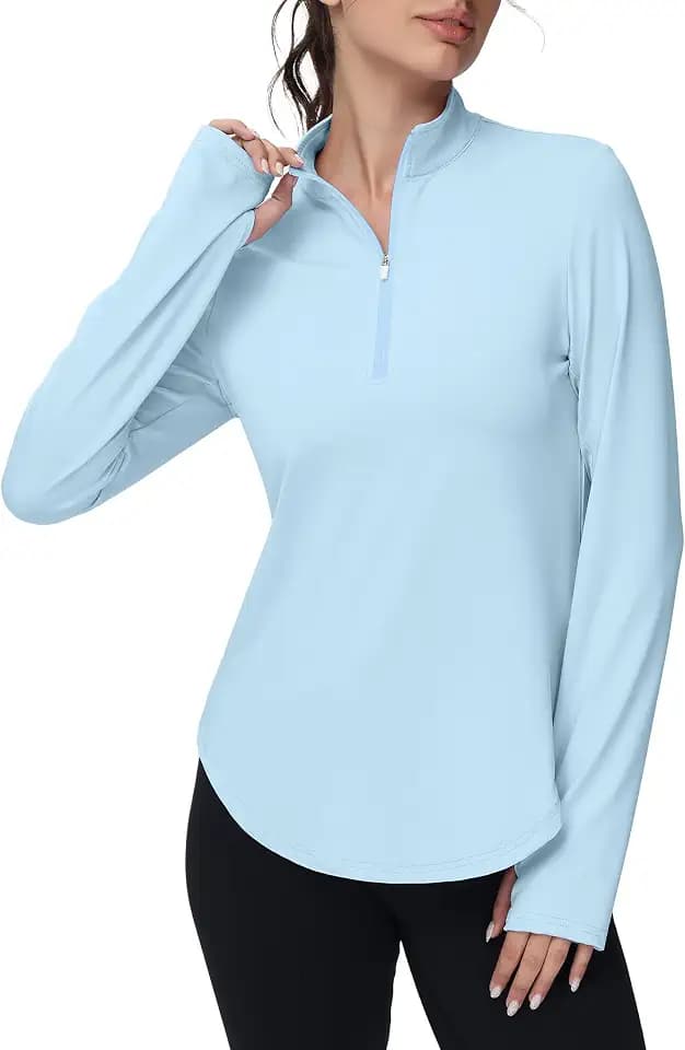 GGOV Women's Golf Polo Long Sleeve Workout Tops V Neck UPF 50+ Sun Protection Quick Dry Lightweight Active Tennis Shirts