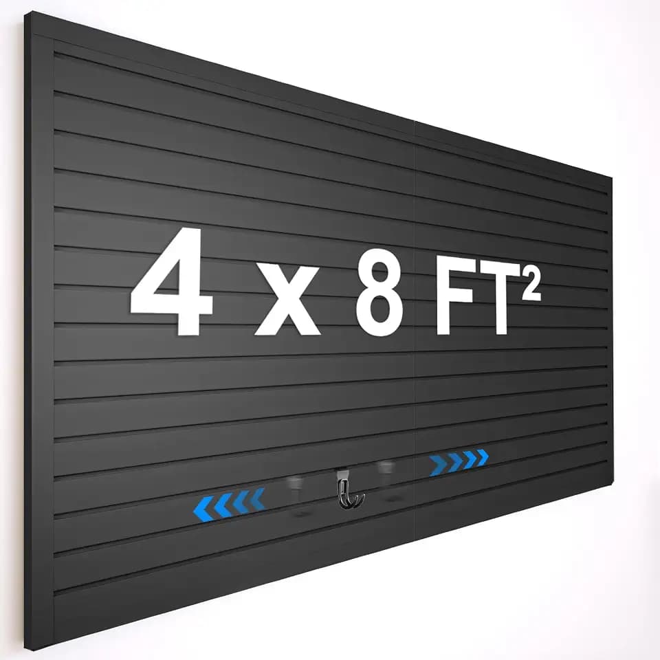 PVC Slat Wall Paneling 8x4 Ft², Adjustable Slatwall Panels System, Black