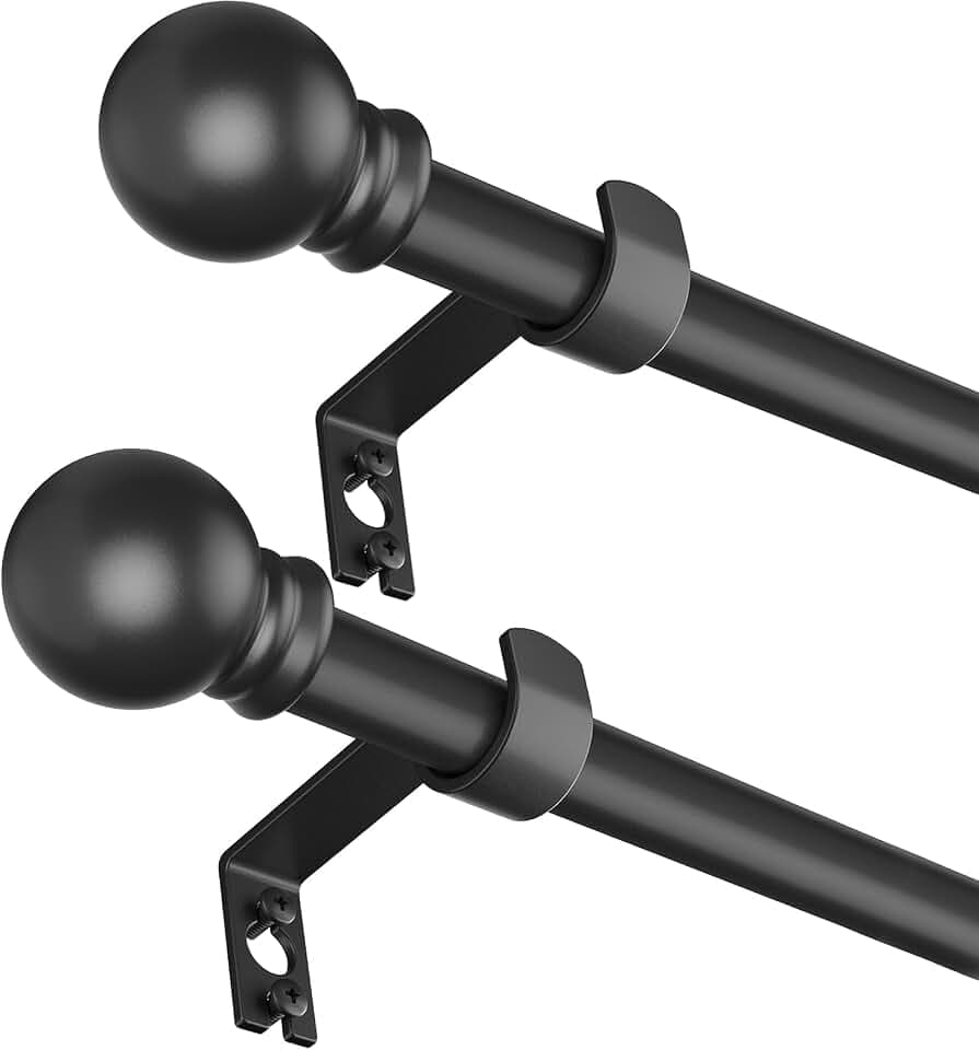SMODBRODRE 2 Pack Curtain Rods for Window 32 and 48, Black 5/8 inch Splicing Single Window Curtain Rod Set with Brackets