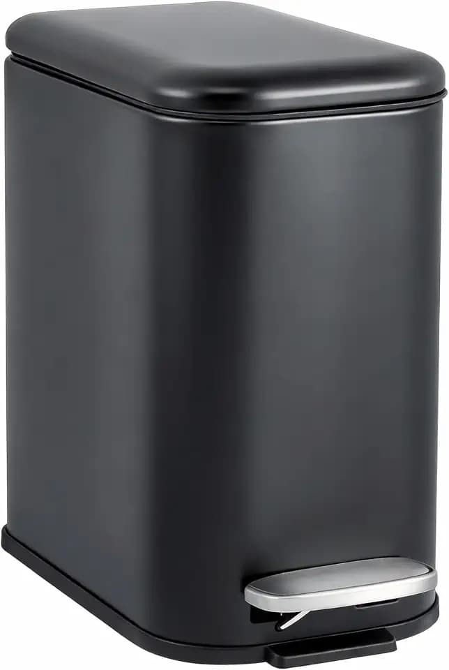 GarveeHome 1.3 Gal Slim Trash Can, Step Garbage Can with Soft-Close Lid, Stainless Steel Recycling Bin Waste Container with Removable Inner Bucket for Kitchen, Bathroom, Office, Black