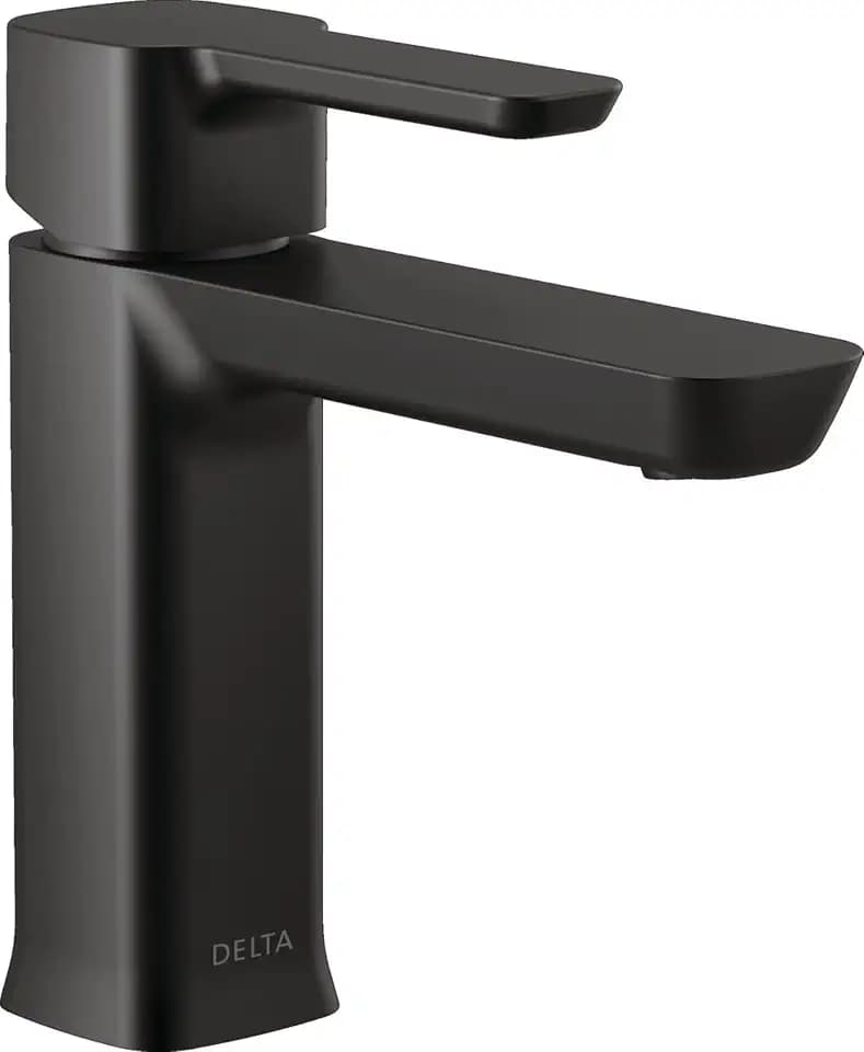Delta Modern Matte Black Bathroom Faucet 1 Hole, Single Hole Bathroom Sink Faucet for Vanity, Push-Pop Drain Assembly, Matte Black 581LF-BLGPM-PP