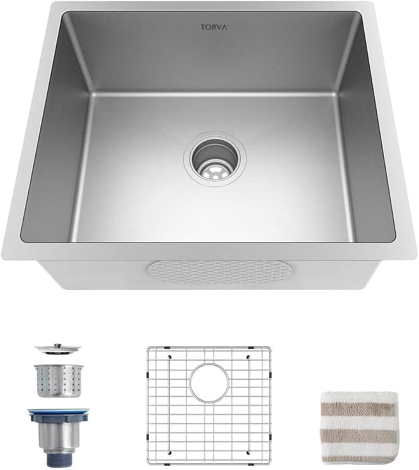 TORVA 22 x 18 Undermount Kitchen Sink, 16 Gauge 304 Stainless Steel