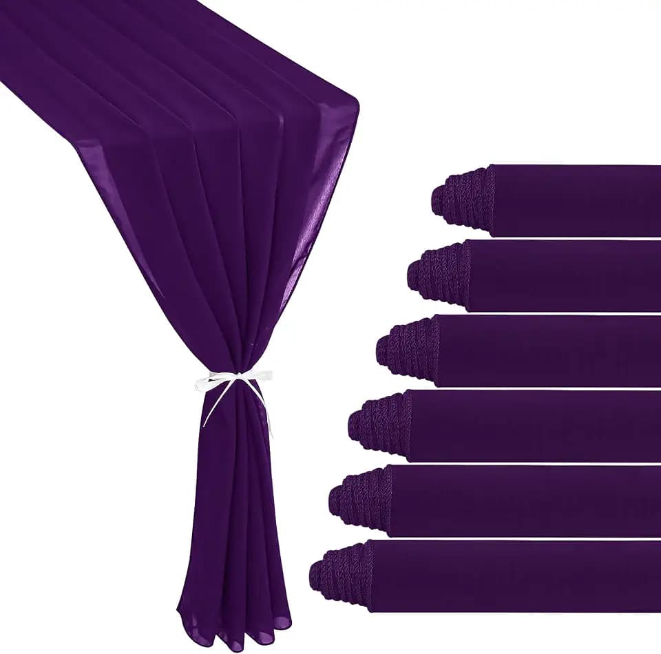 6 Pack 10Ft Dark Purple Chiffon Table Runner 29x120 Inches Sheer Fabric Table Runner Romantic Wedding Runner for Thanksgiving Christmas Bridal Shower Decorations(Dark Purple)