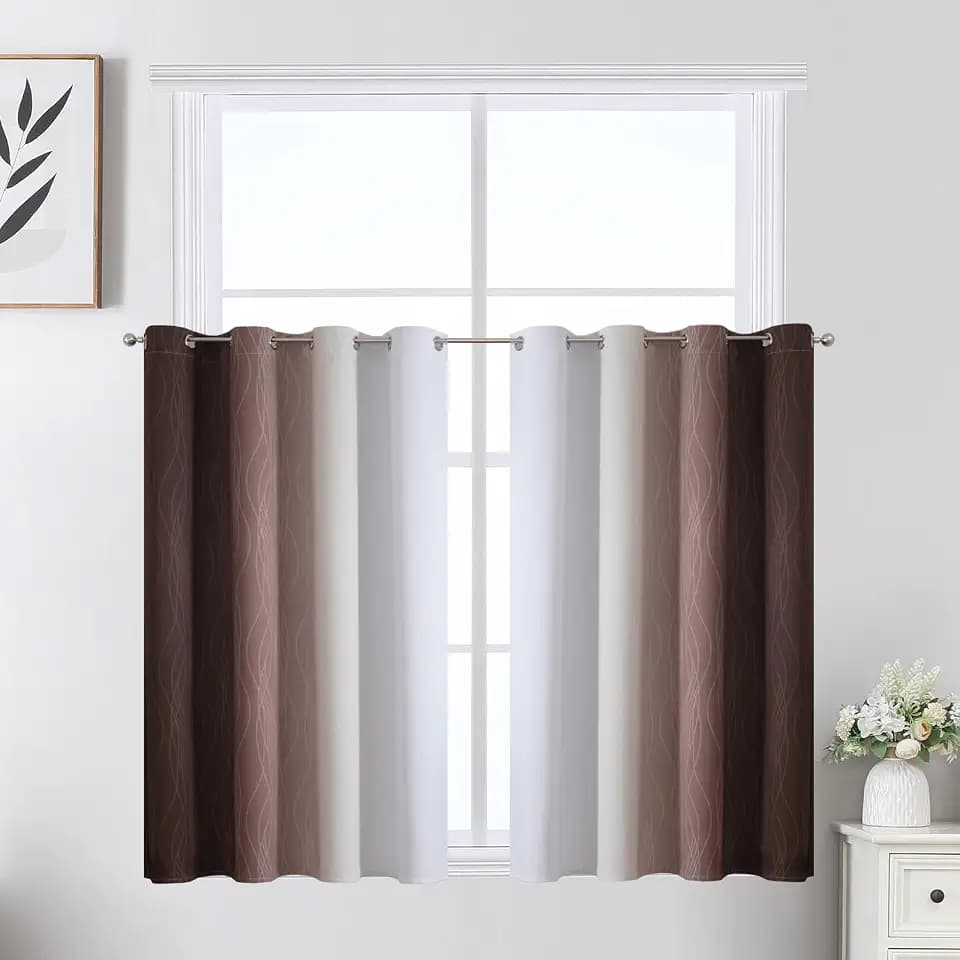Estelar Textiler Brown and Greyish White Blackout Curtains 52Wx36L 2 Panels