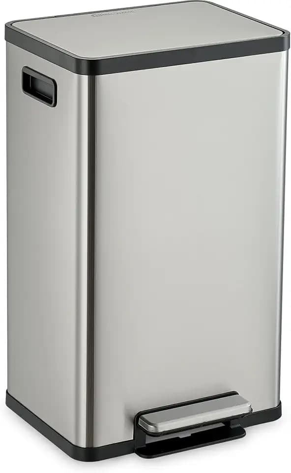 SIMPLI-MAGIC 50 Liter / 13.2 Gallon Soft-Close, Smudge Resistant Trash Can with Foot Pedal and Built in Filter- Stainless Steel, Sleek Finish