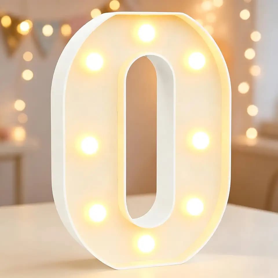 Pooqla Decorative Led Light Up Number Letters, White Plastic Marquee Number Lights Sign Party Wedding Decor Battery Operated Number (0)