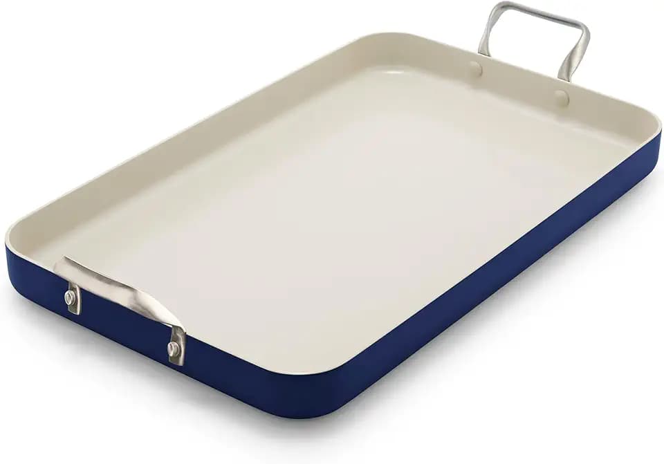 GreenPan 18" x 11" Ceramic Nonstick Double Burner Griddle Pan, Oxford Blue
