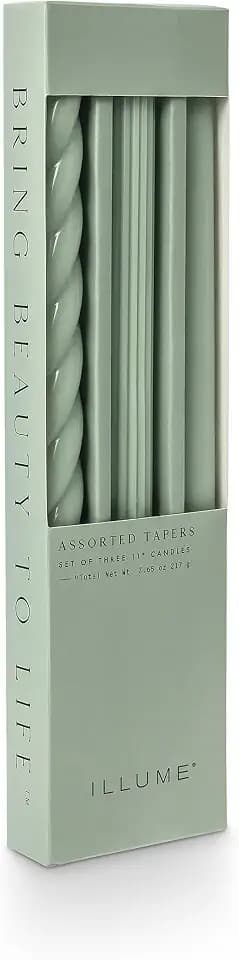 Illume Beautifully Done Unscented Assorted Candle Tapers 3-Pack, Sage Green