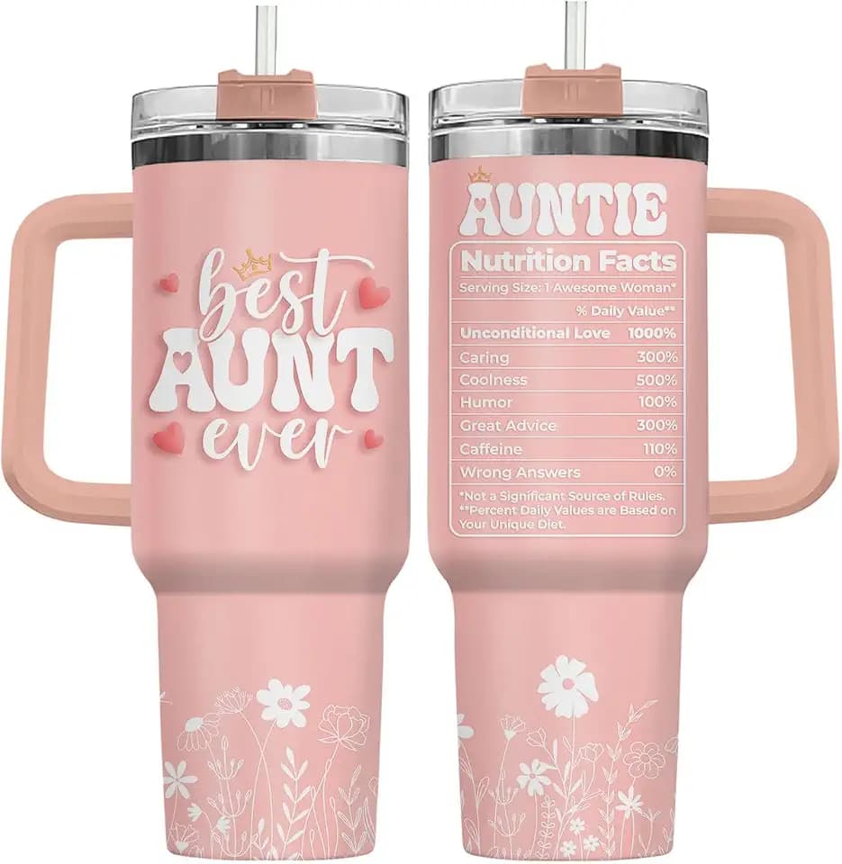 34HD Best Auntie Ever Aunty Nutrition 40 oz Tumbler with Handle, Mommy Gift