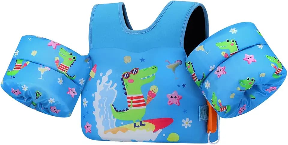MoKo Toddler Swim Vest for Kids 13-30/20-50/22-66lbs, Swim Arm Floaties Cartoon Swimming Water Wings Pool Float Vests Sleeves Shoulder Straps Arm Band for Children Learn to Swim