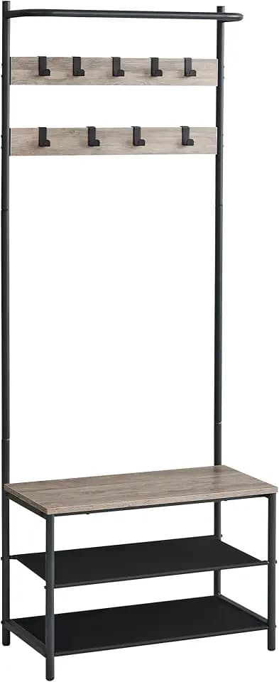 VASAGLE Hall Tree with Bench and Shoe Storage, 9 Movable Hooks, Top Bar