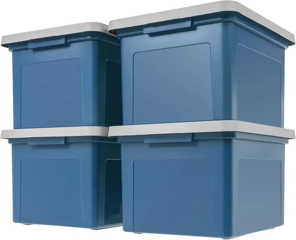 IRIS USA 35 Qt Letter/Legal File Box with Snap-tight Lid, 4-Pack, Navy/Gray