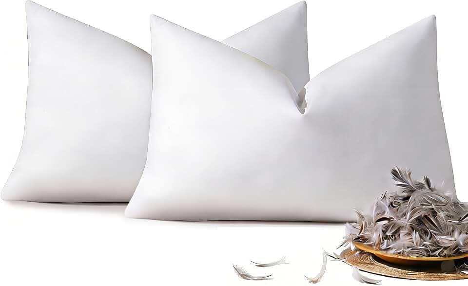 DOWNSTORIA 12x20 Feather Down Pillow Inserts Set of 2, 100% Cotton Cover