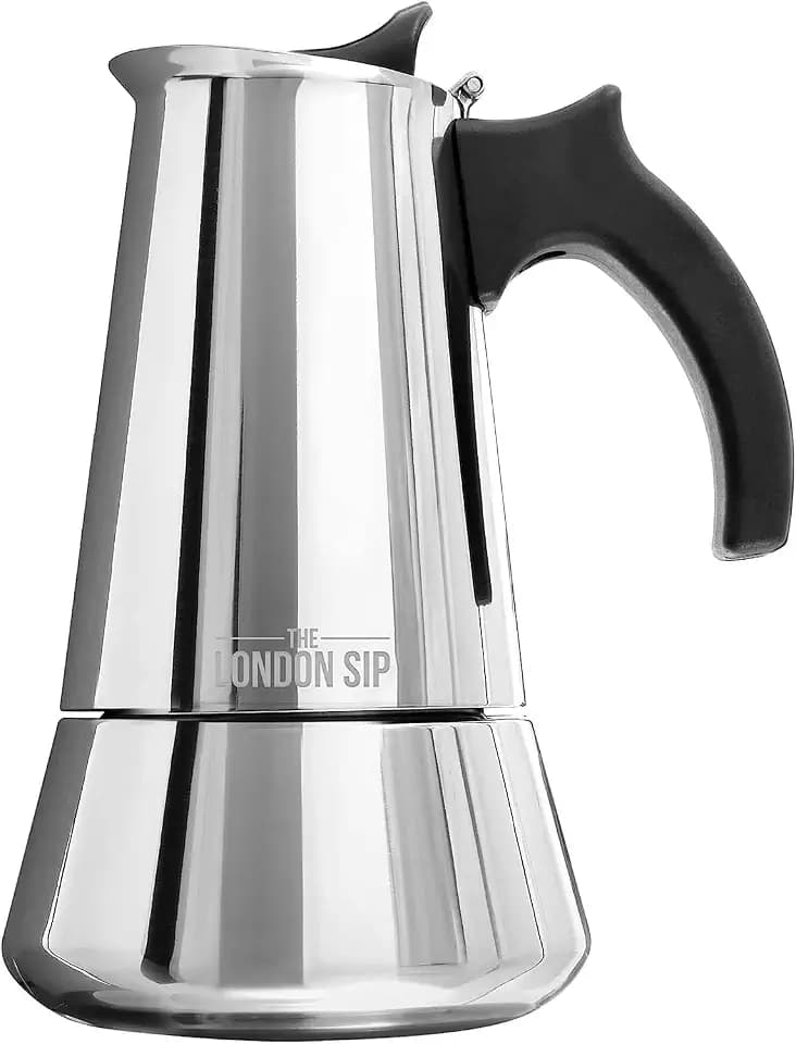 London Sip Stainless Steel Stovetop Espresso Maker Moka Pot Italian Coffee Percolator, Silver, 10 Espresso Cups