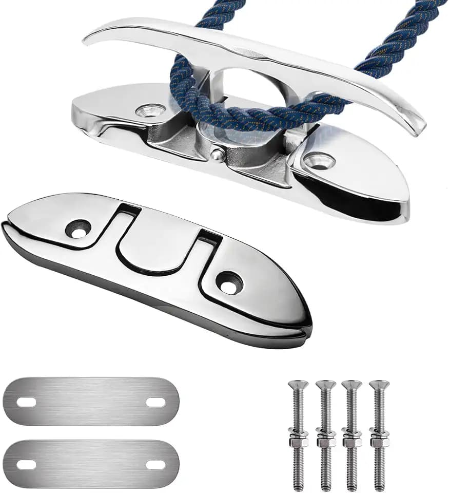 Folding Boat Cleat, 4.5" / 6 inch 316L Stainless Steel Boat Cleat with Backing Plates