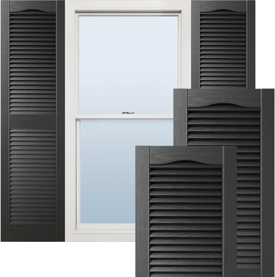 Ekena Millwork Lifetime Vinyl LL1S12X02500BL Standard Cathedral Top Center Mullion, Open Louver Vinyl Shutters, w/Installation Shutter-Lok's & Matching Screws (Per Pair), 12"W x 25"H, Black