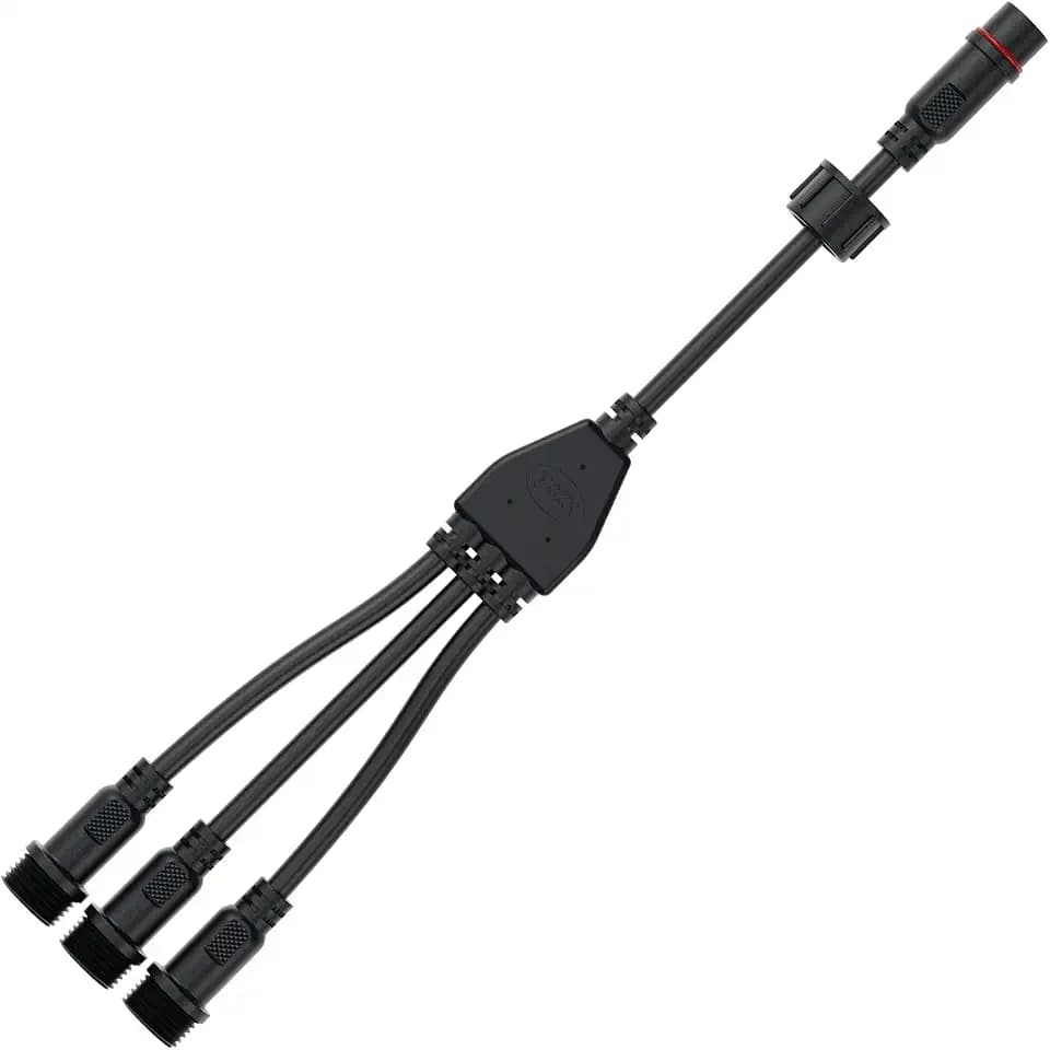 BTF-LIGHTING 2 Core 2 Pin Big Size IP65 Y Shape 1 Male Divided 3 Female Splitter Connector Black Plastics 0.75mm²/18AWG 22mm Nut 1 PCS