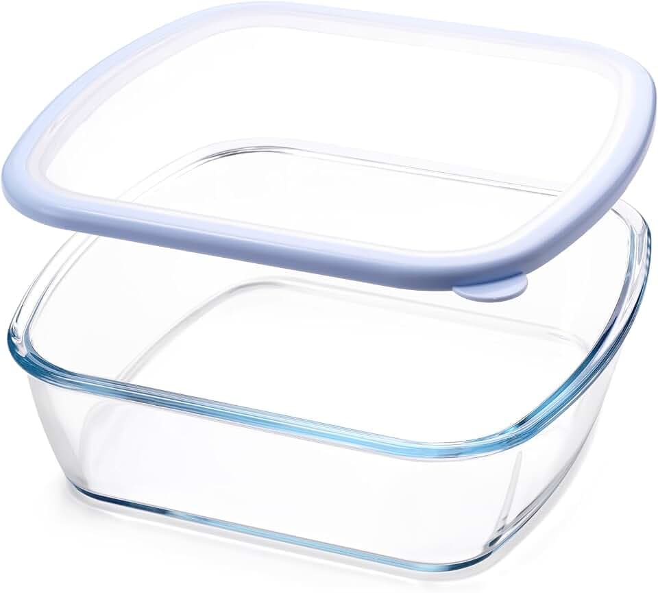NUTRIUPS Glass Baking Dish with BPA Free Lids, Square Baking Pan, Glass Casserole Dish for Oven Dishwasher Safe, Baking Pan for Lasagna, Risotto (Blue, 2.6L)