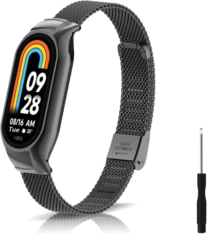 KeeFos Metall Armband Kompatibel mit Xiaomi Smart Band 8, Herren Damen Uhrenarmband, Edelstahl Metall Ersatzarmband für Xiaomi Mi Band 8