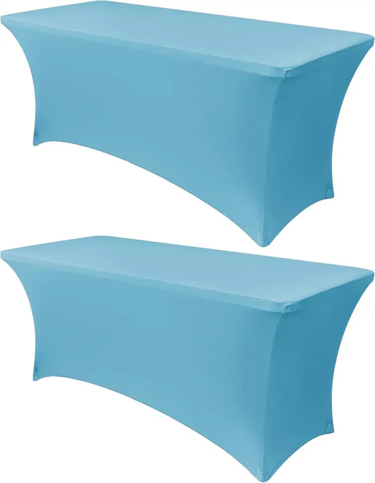 Obstal 6ft Stretch Spandex Table Cover, 2 Pack, Light Blue