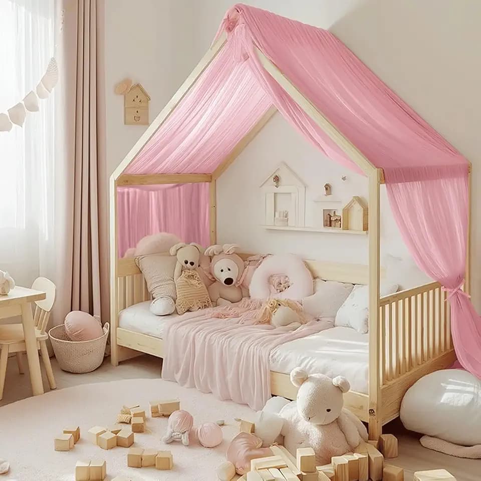 NICETOWN Pink Bed Canopies & Drapes for Kids Room, 1 Panel, W114xL180