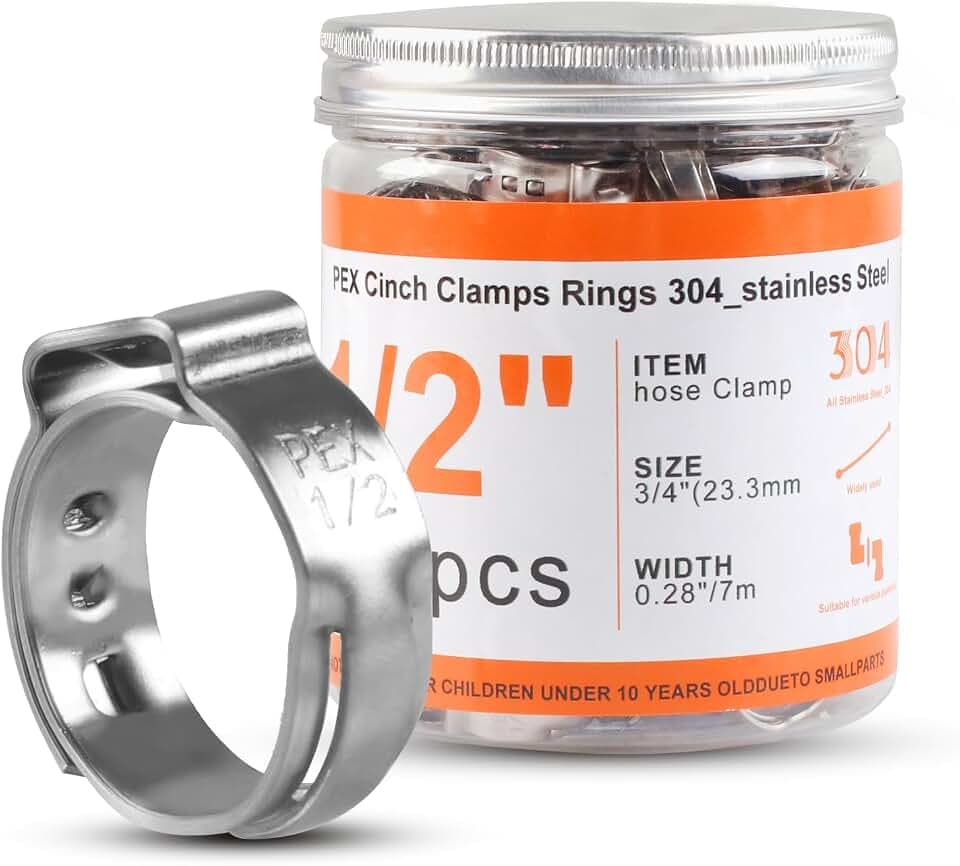 130PCS Stainless Steel Single Ear Hose Clamps 1/2 Inch PEX Cinch Clamps for Pex Tubing Pipes Fitting Connections(1/2 inch)