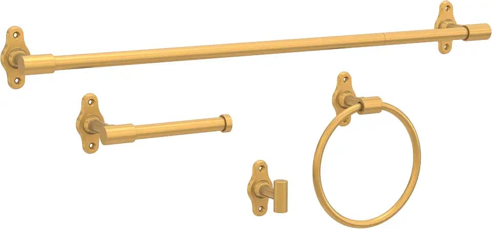 Franklin Brass Calloway 4-Piece Bathroom Set Satin Gold 18" + 6" Towel Rack, Toilet Paper Holder, Hand Towel Holder, Hook | 4-Piece Bath Hardware Accessories Set CLWY64-SG