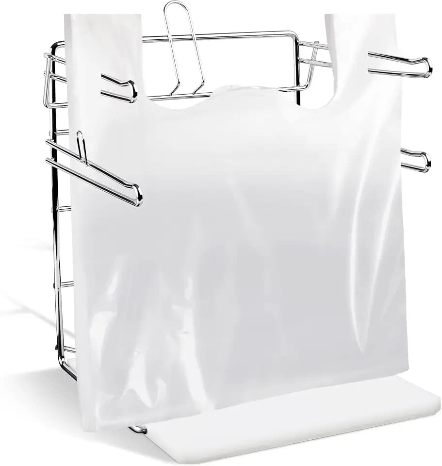 Bag Holder Stand for Plastic Bags – 15.7”Wx12.4”Dx12.4”H Metal Grocery Sack Holder and Dispenser Chrome T Shirt Bag Holder Rack Shopping Bag Holders for Grocery Bags for Retail and Store Use
