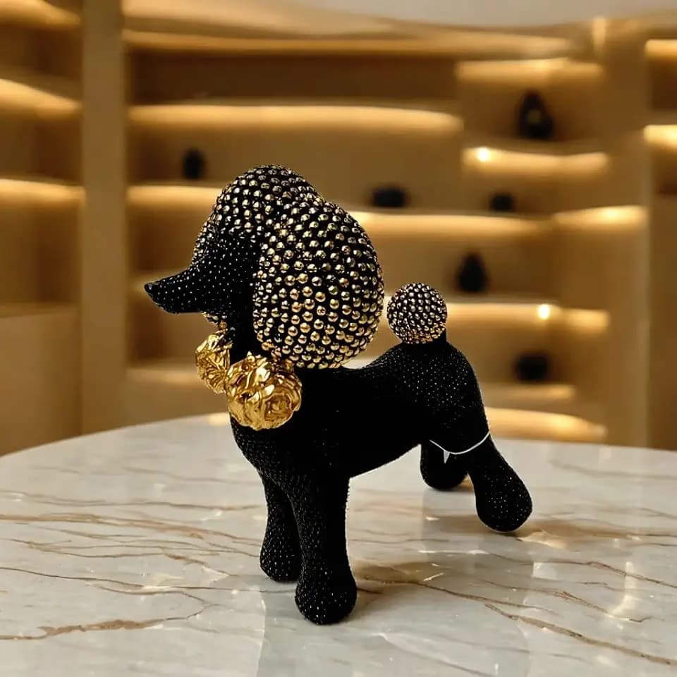 ICE ARMOR 7" H Black and Gold Glamorous Poodle Figurine Statue Sculpture Ornament Decoration Home/Room Decor and Gift Ideas for Housewarming, Holidays and Birthdays Great Collectible Addition