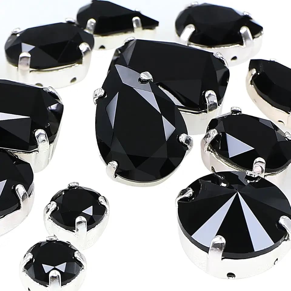 DONGZHOU Sew On Rhinestones, 82pcs Sewing Crystals with Silver Claw, Black