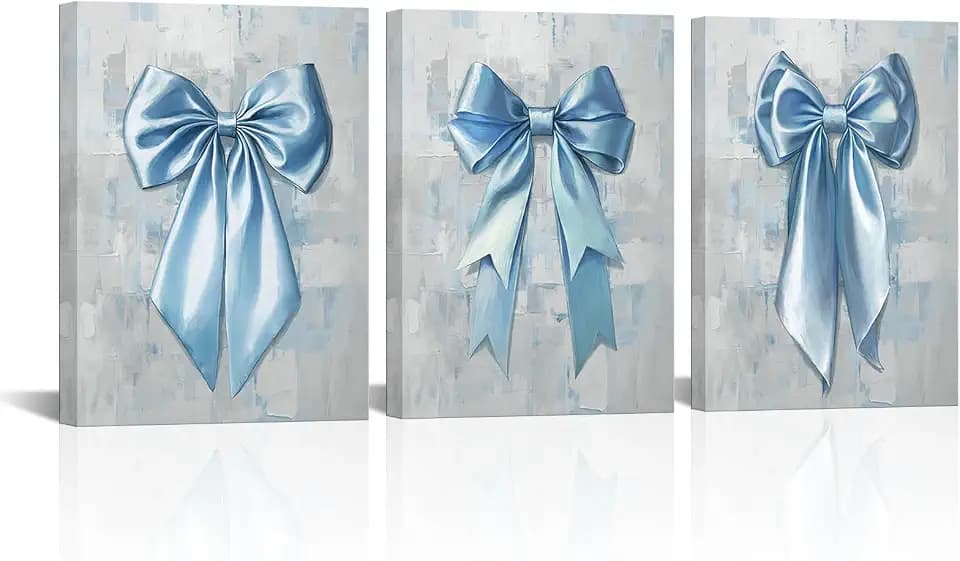 Visual Art Decor Blue Bathroom Wall Decor Bow Print Bathroom Decor (Blue)