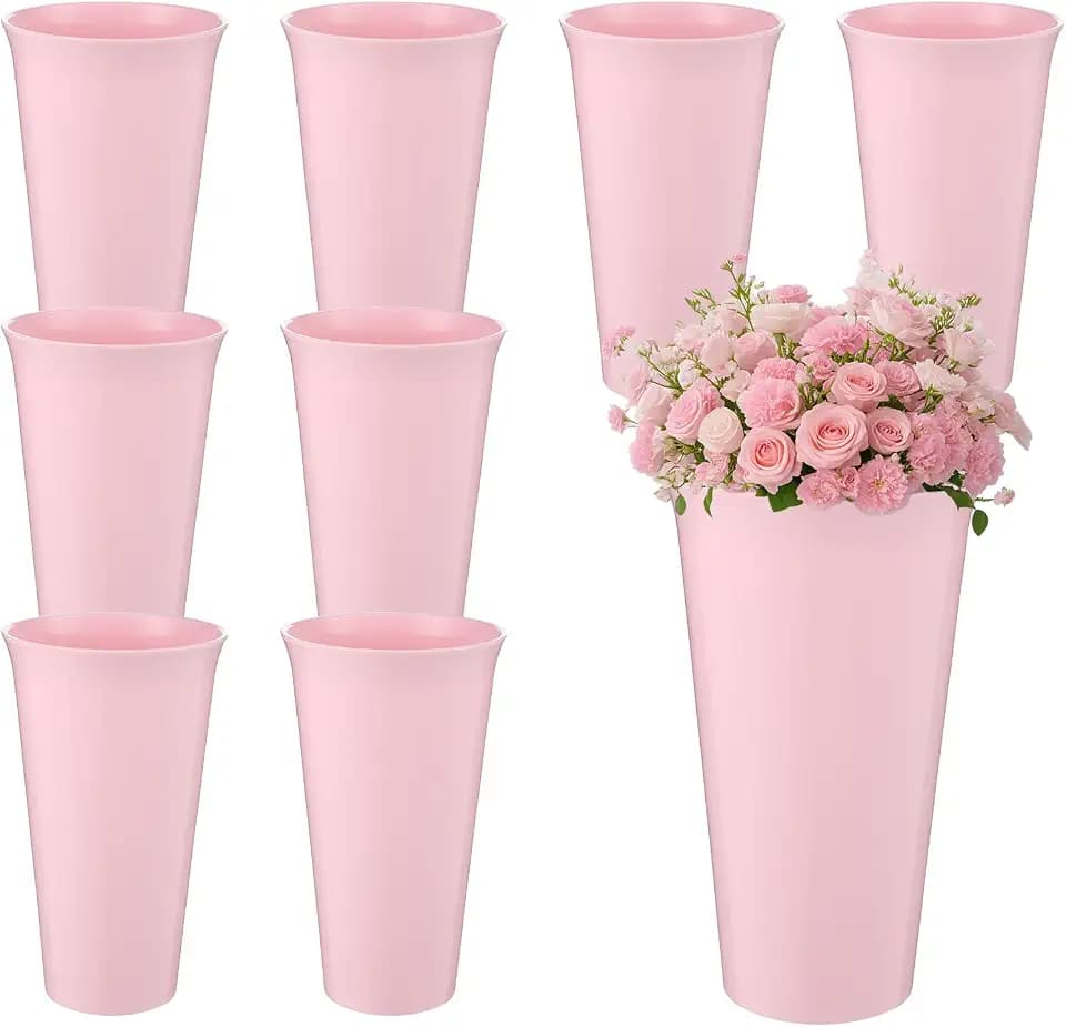 8 Pack Flower Buckets 9.84 Inch Plastic Flower Vases, Pink