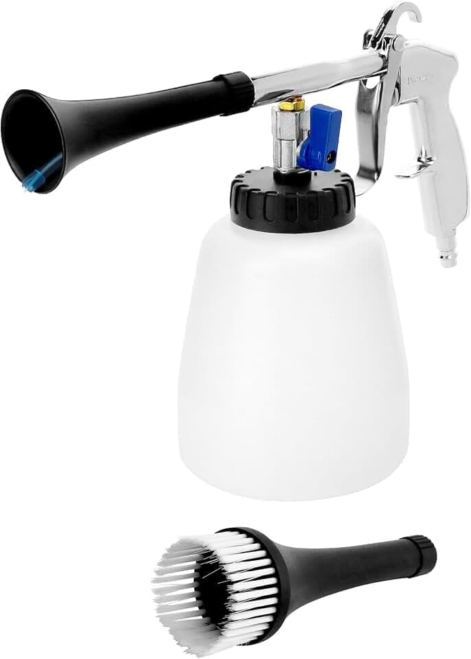 QWORK® Reinigungspistole, 6.5-9.2Bar,druckluft reinigungspistole mit Schaumflasche und Bürste, für den Autoinnenraum