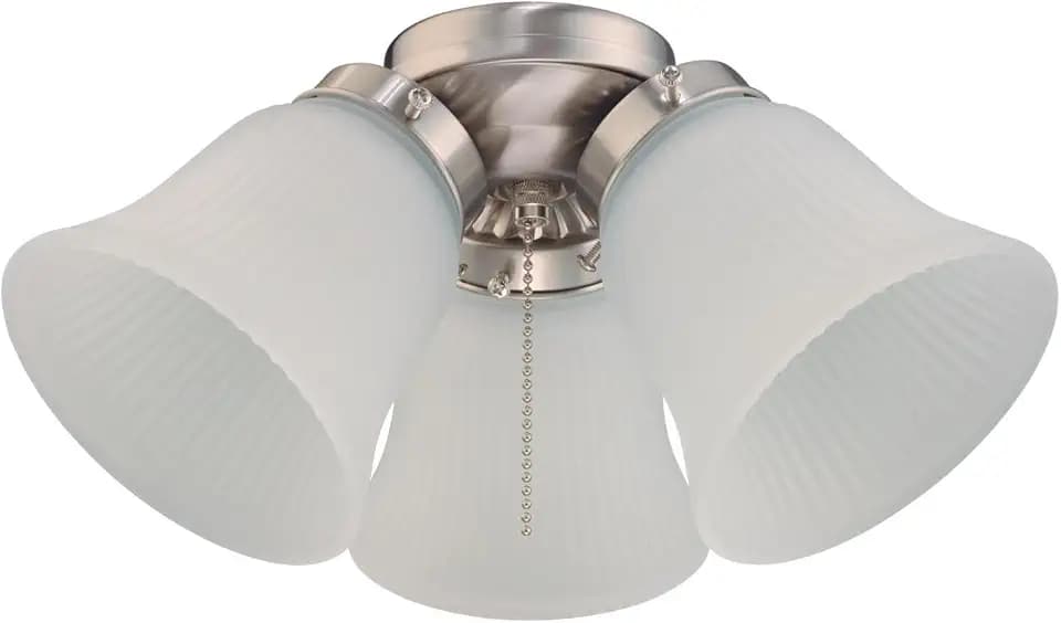 Three-Light LED Cluster Ceiling Fan Light Kit, Brushed Nickel Finish with Frosted Ribbed Glass