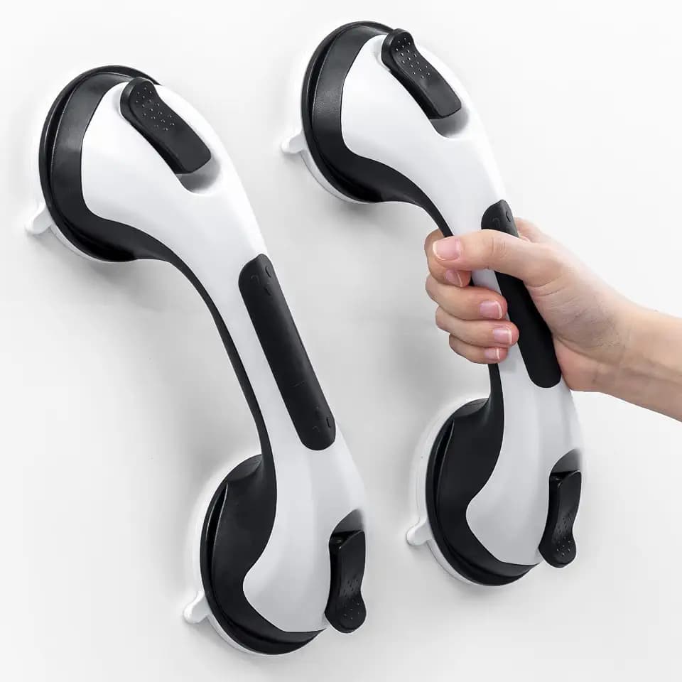 LEVERLOC Shower Grab Bar, 2 Pack 12 Inch Suction Grab Bars for Bathtubs and Showers for Elderly, Shower Grab Bars for Seniors Bathroom Safety Shower Handle for Elderly, No Drilling Removable,Black