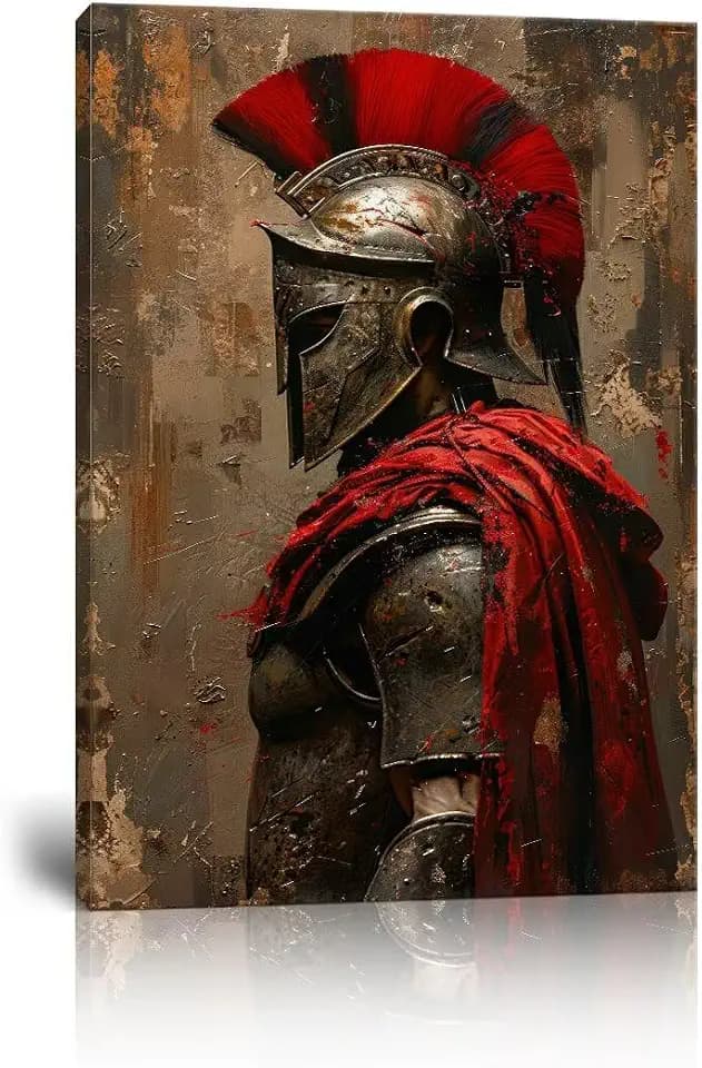 Warrior Wall Decor Medieval Wall Art Ancient Greek Spartan Armor Pictures for Living Room Bathroom Bedroom Office Game Room Canvas Prints Retro Europe Painting Framed (28''W x 44''H)