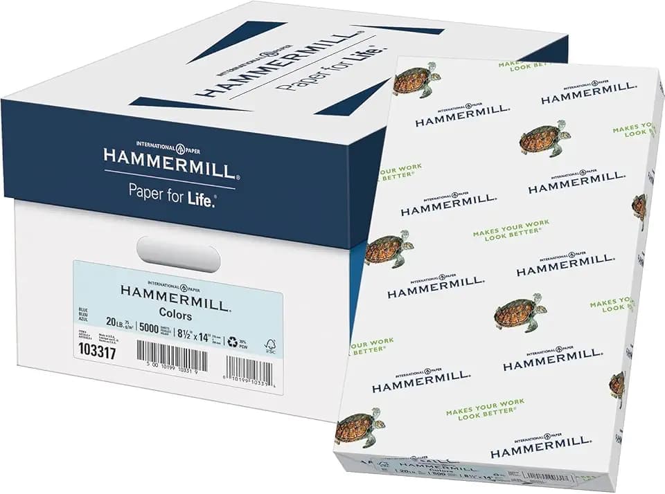 Hammermill Colored Paper, 20 lb Blue Printer Paper, 8.5 x 14 - Made in the USA, Pastel Paper, 103317R - 1 Ream (500 Sheets)