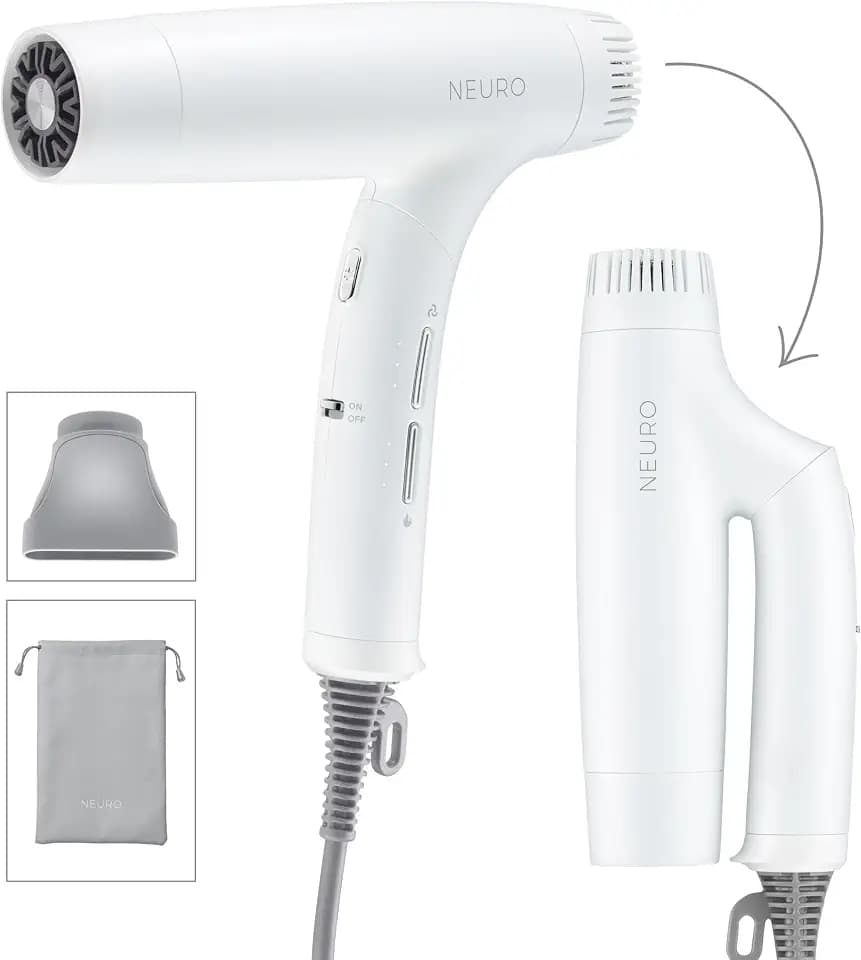 Neuro by Paul Mitchell Dry+ Folding Professional Travel Hair Dryer with Auto Dual Voltage for Worldwide Use, Lightweight + Portable, Includes Storage Bag