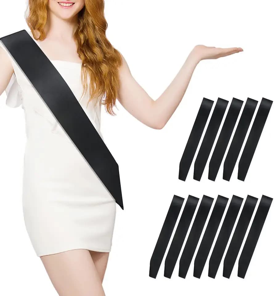 12 Pcs Sash Blank Satin Sash Party Supplies Black Sash Plain Sash Senior Sash Satin Sash Sashes for Birthday, Wedding, Graduation, DIY, Beauty Pageant, Hen Party, Homecoming, Make Your Own Sash