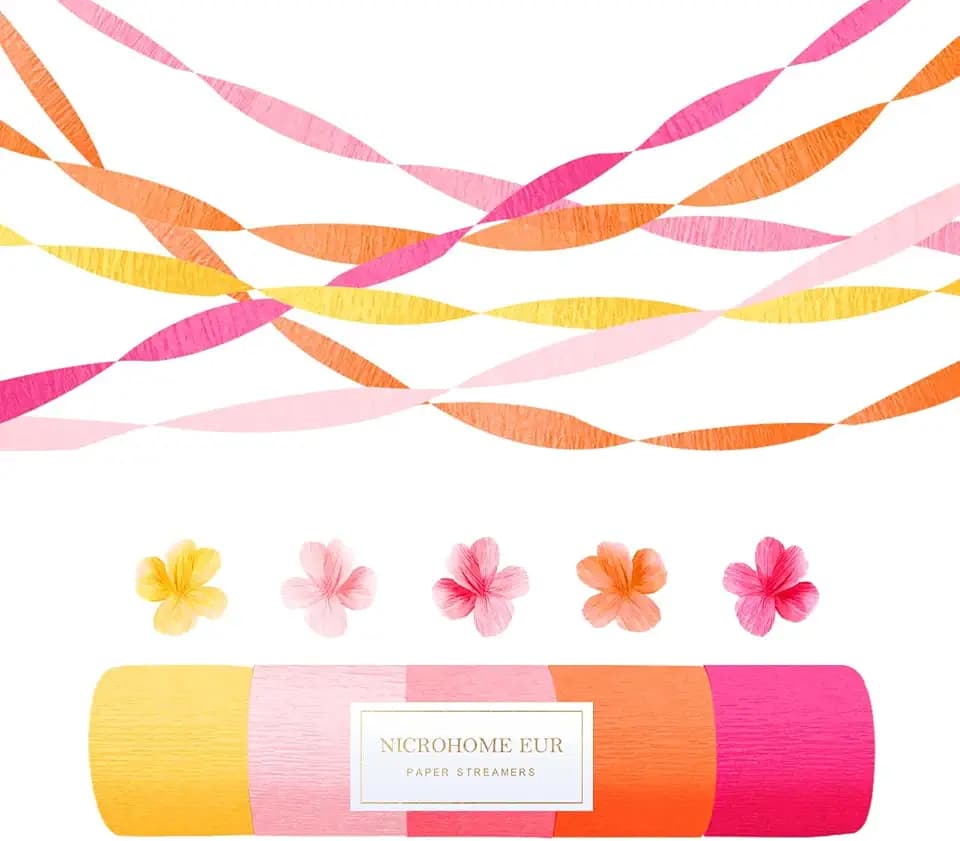 NICROHOME EUR Retro Orange Pink Summer Party Crepe Paper Streamers 5 Rolls