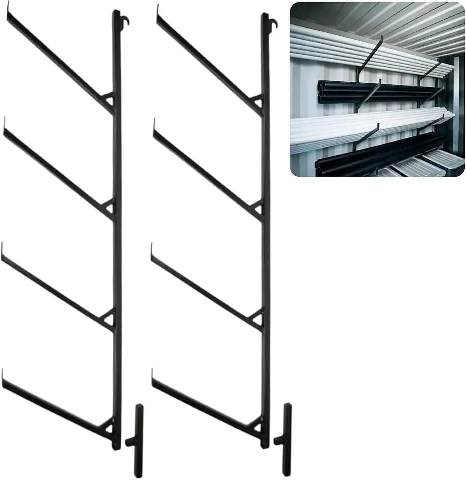 Shipping Container Shelving Pipe Rack 4 Tier – USA Containers Heavy-Duty Shelf Brackets for ISO Containers, D-Ring Mount Storage System, 2 Pack