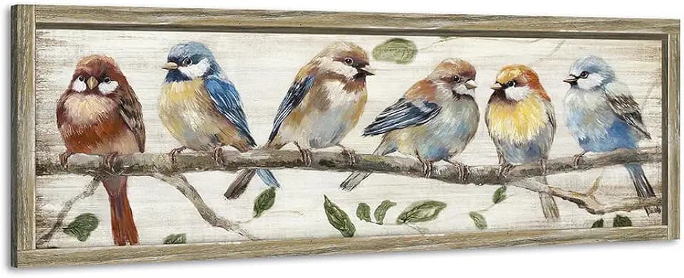 ARTISTIC PATH Rustic Colorful Bird Wooden Framed Wall Art 36x12 Inch