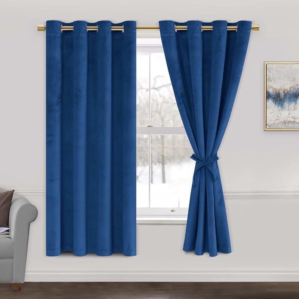 JIUZHEN Blue Velvet Blackout Curtains 63 Inch for Living Room/Bedroom