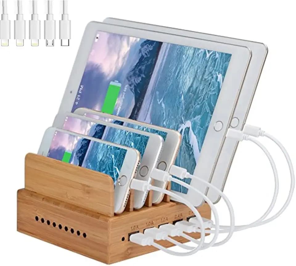 Yisen Handy Ladestation USB Ladegerät mehrfach Ladestation für mehrere Geräte Smartphone, Tablets (mit 5 USB Kabel)