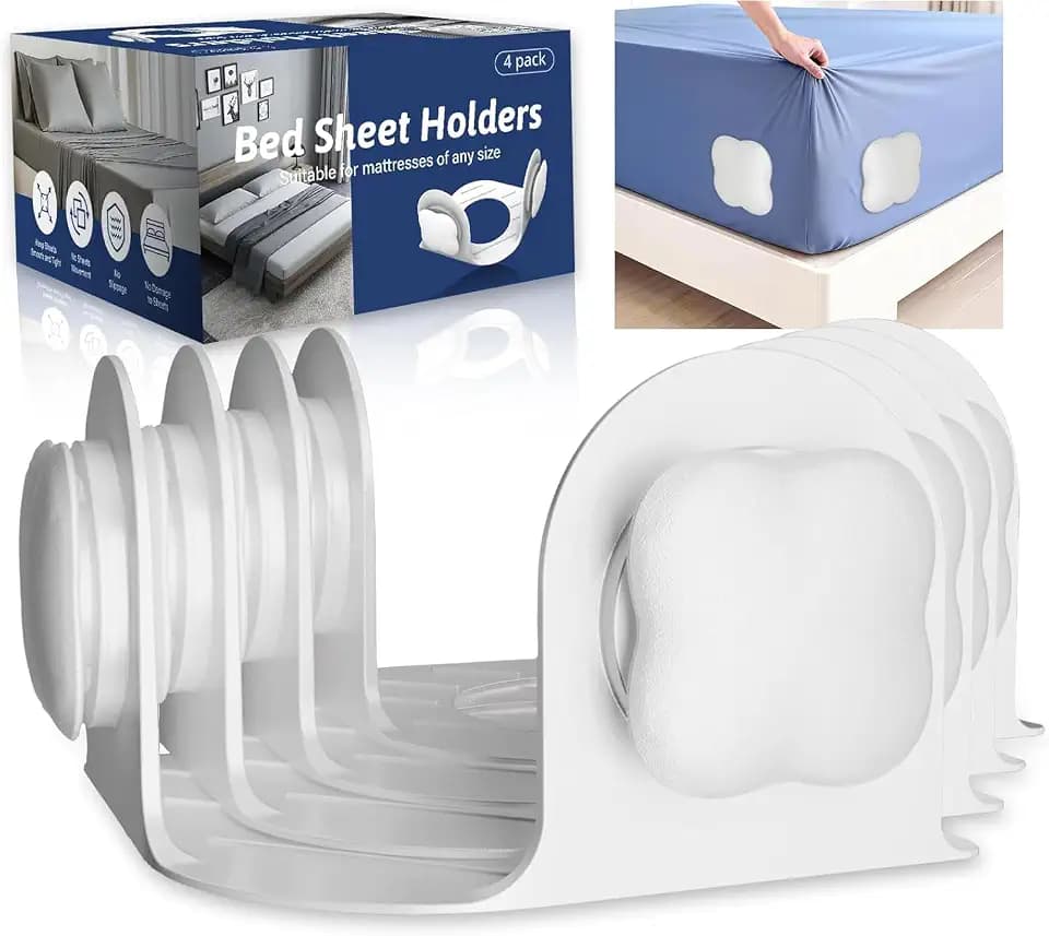 Flelano Sheet Holders 4 Pack,Bed Sheet Grippers One-Size-Fits-Most, Bed Sheet Holders for Corners Easy Installation Keeps Fitted Sheet Tight All Night(White)