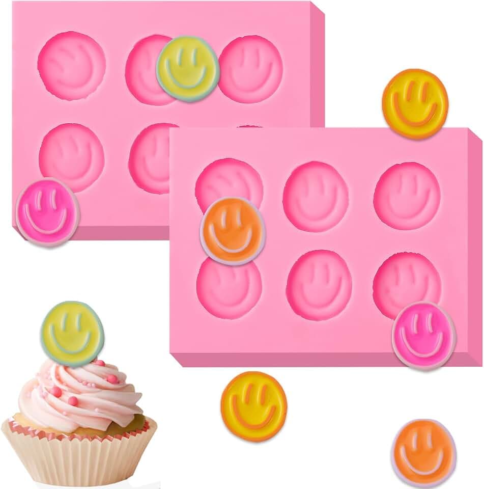 2Pcs Smiley Face Fondant Molds Smile Shape Chocolate Silicone Molds