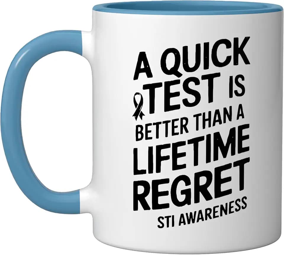 STI Awareness Red Ribbon Sexually Transmitted Infections Ceramic Mug, Blue/White